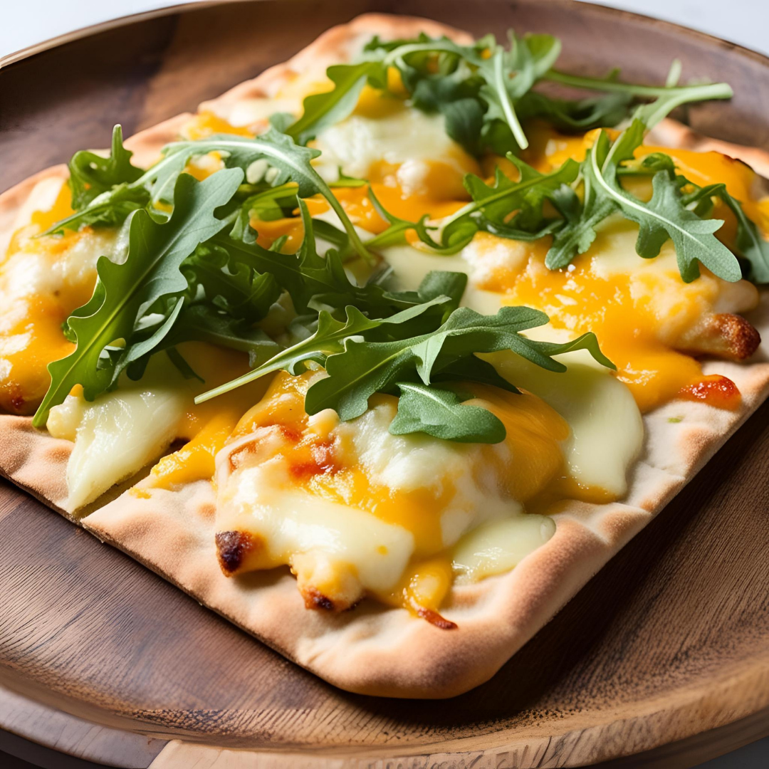 Three Cheese Flatbread with Arugula Salad